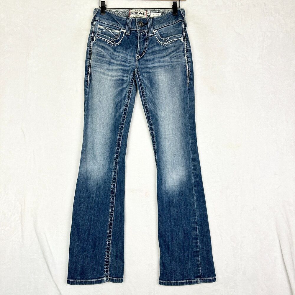 Ariat REAL Mid Rise Stretch Entwined Boot Cut Jeans Size 27 Western Rodeo